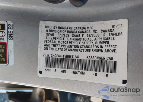 2011 Honda Civic Ex z USA, uszkodzony, nr VIN 2HGFA1F85BH541247